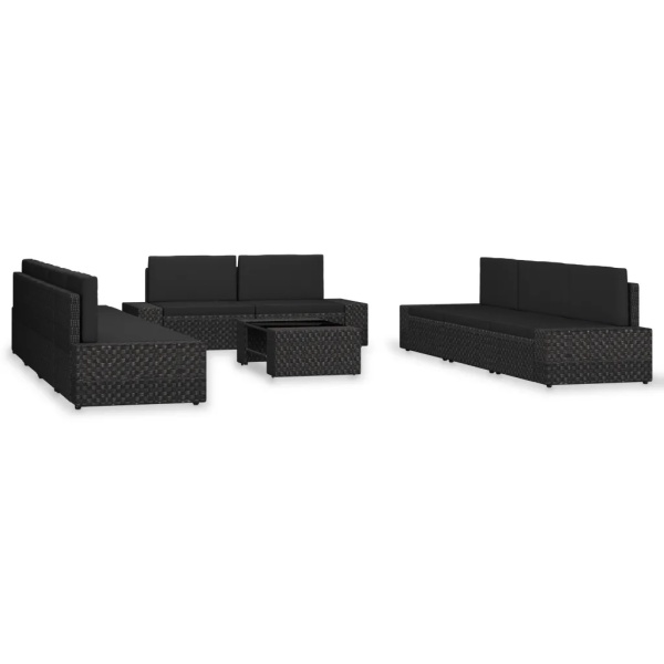 Set Mobilier De Grădină 10 Piese Negru Poliratan 3054583